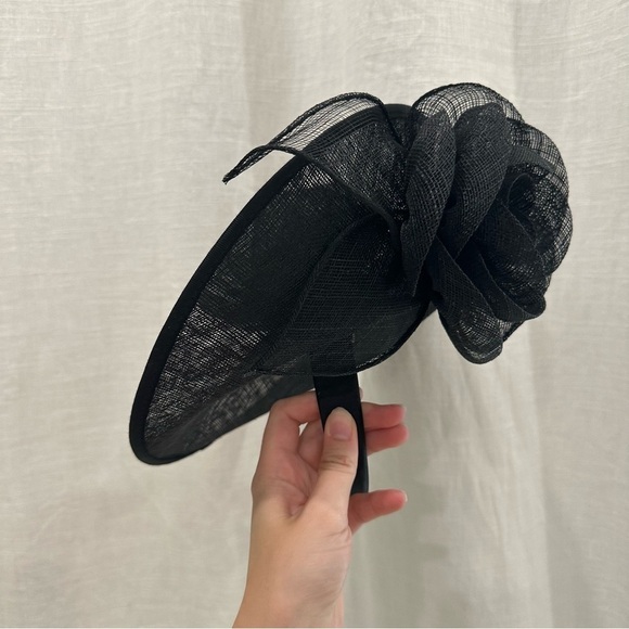 St Julian Black Kentucky Derby headband hat woven with flowers